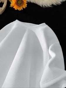 Men's Solid Waffle Knit Short Sleeve Tee, Loose Casual Comfy Round Neck T-shirt for Summer, Fashion Men's Top for Daily Wear, Knife