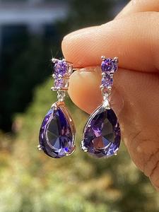 Fashion Purple Artificial Zircon Decor Earrings, Elegant Jewelry for Party, Daily Clothing Decor, Trendy All-match & Exquisite Jewelry for Birthday Gift