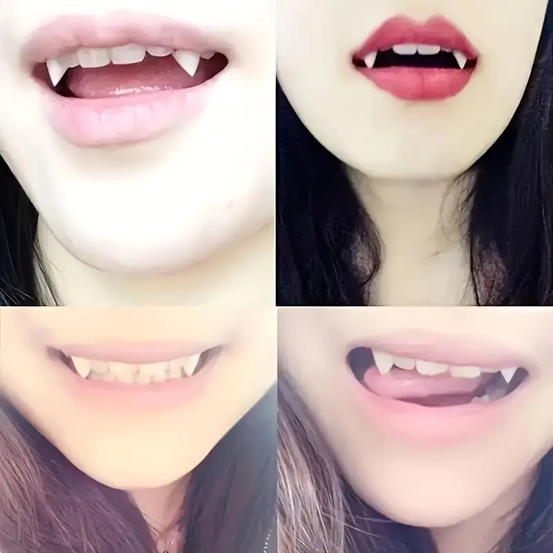 2pcs Vampire Fangs with Adhesive Particles, 19mm - Ideal for Cosplay & Halloween Makeup Parties, Role-playing Accessories 7