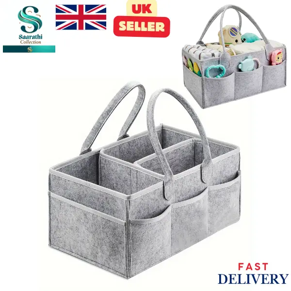 Baby Diaper Caddy Organizer, Collapsible Nursery Storage for Diapers, Diaper Organizer with removable Dividers, Car Diaper Caddy Creams & Newborn Essentials - UK Seller