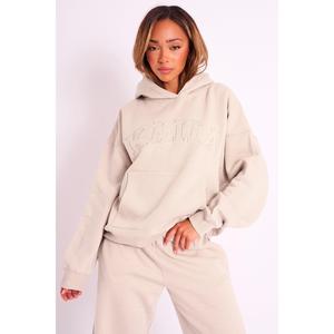 Kaiia Slogan Oversized Hoodie Sand