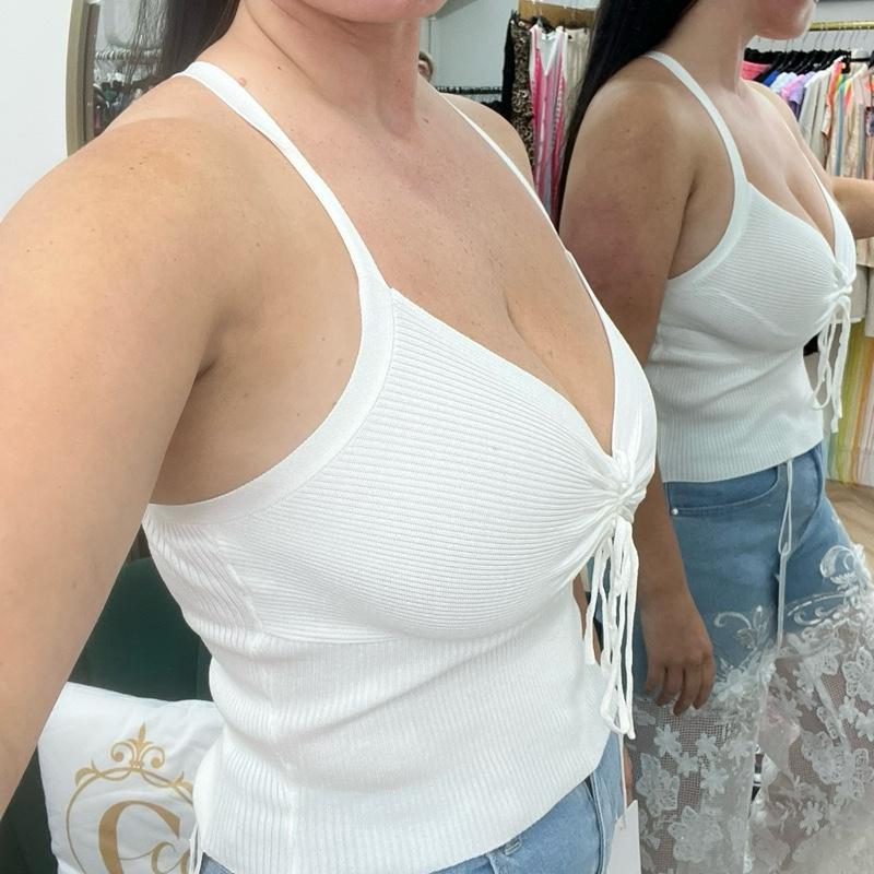 Ruched front cross over back vest top 0