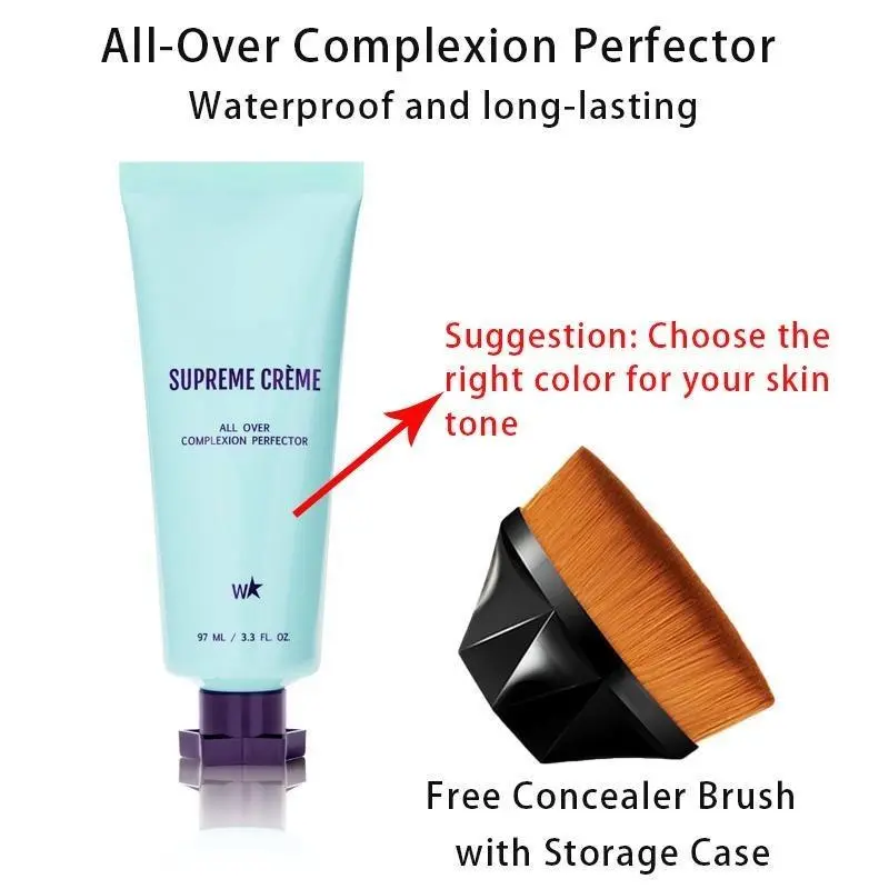 All-Over Complexion Perfector – Long-Lasting CC Cream Foundation - Waterproof & Transfer-Resistant Skin Tint (Free Concealer Brush with Storage Case) 0