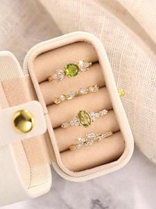 Women's Elegant Rhinestone & Green Artificial Zirconia Decorated Ring Set, Unique Rings, Exquisite Trendy Ring Set, Fashionable Jewelry for Women As Gift, with Box