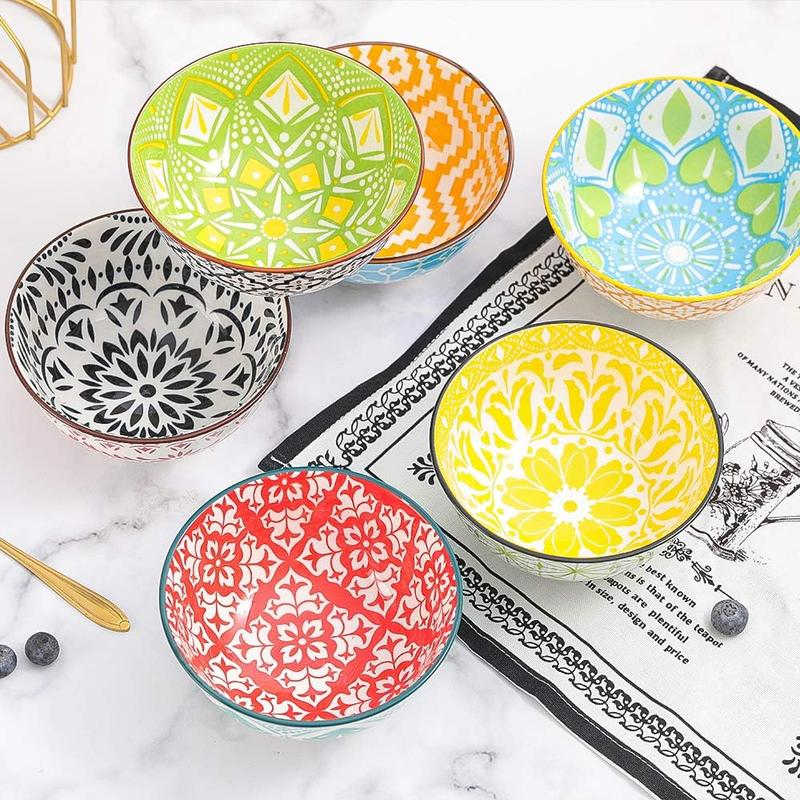 Porcelain Dessert Bowls Cereal bowl - Ceramic Bowl Set of 6 - Colorful Small Bowls for Ice Cream | Soup | Cereal | Rice | Snack | Side Dish | Condiment Microwave and Dishwasher Safe -4.75 Inch(10OZ) 4