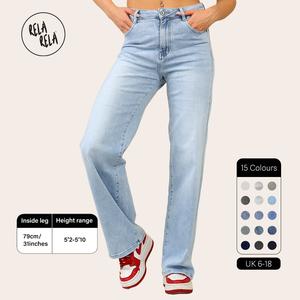 RELA RELA Women's Viral Stretchy Soft Dad Fit Style Straight Wide Leg Jeans UK 6-18 Denim Womenswear Everyday Comfort Bottom Casual Chic Comfortable Fashion Loose Lady Trouser womens