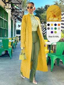 Women's Solid Drop Shoulder Pocket Cable Knit Cardigan, Casual Long Sleeve Open Front Knitwear for Fall & Winter, Women's Knit Clothing for Daily Wear