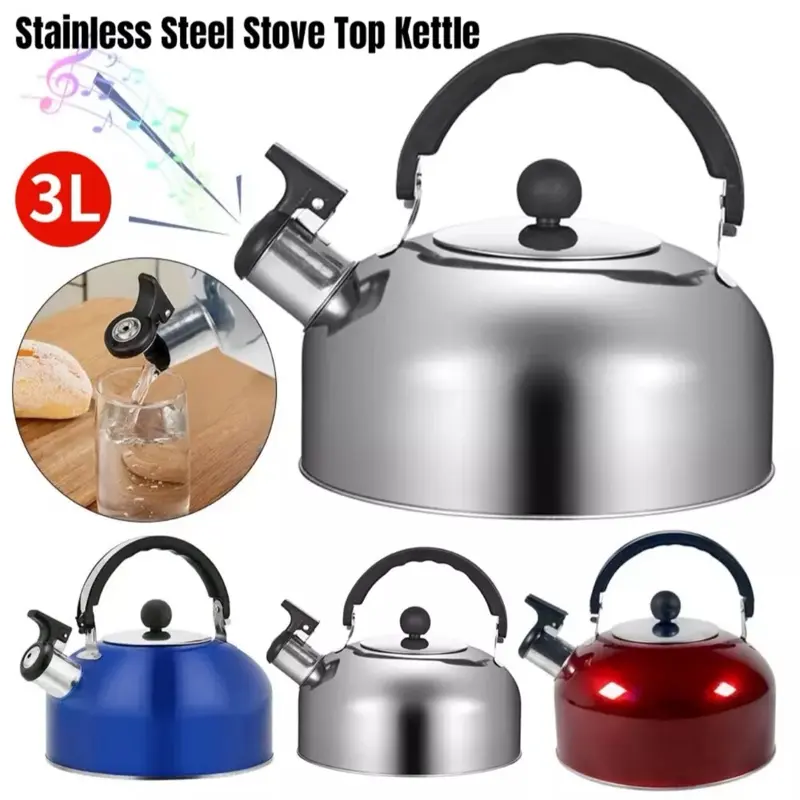 UK Stainless Steel Whistling Kettle 3L Stove Top Hob Kitchenware Tea Camping Drinkware Jugs Lightweight Coffee 3
