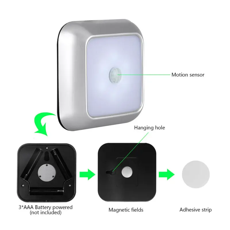 6 LED Motion Sensor Lights PIR Wireless Night Light Stair Lamp Battery 2