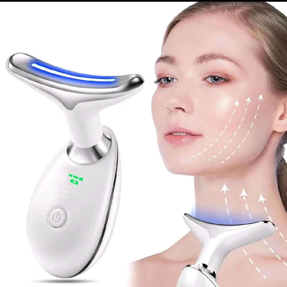 LED Face & Neck Lifting Massager for Anti-Aging and Skin Tightening - 7-Color Therapy - Comfort, Facial