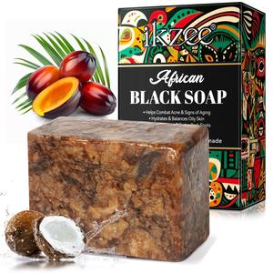 ikzee African Black Soap 100g, made by hand and traditional process, natural organic soap, plant-based skin care, efficient cleaning of impurities, high quality multi-functional soap, can also be used for sensitive skin