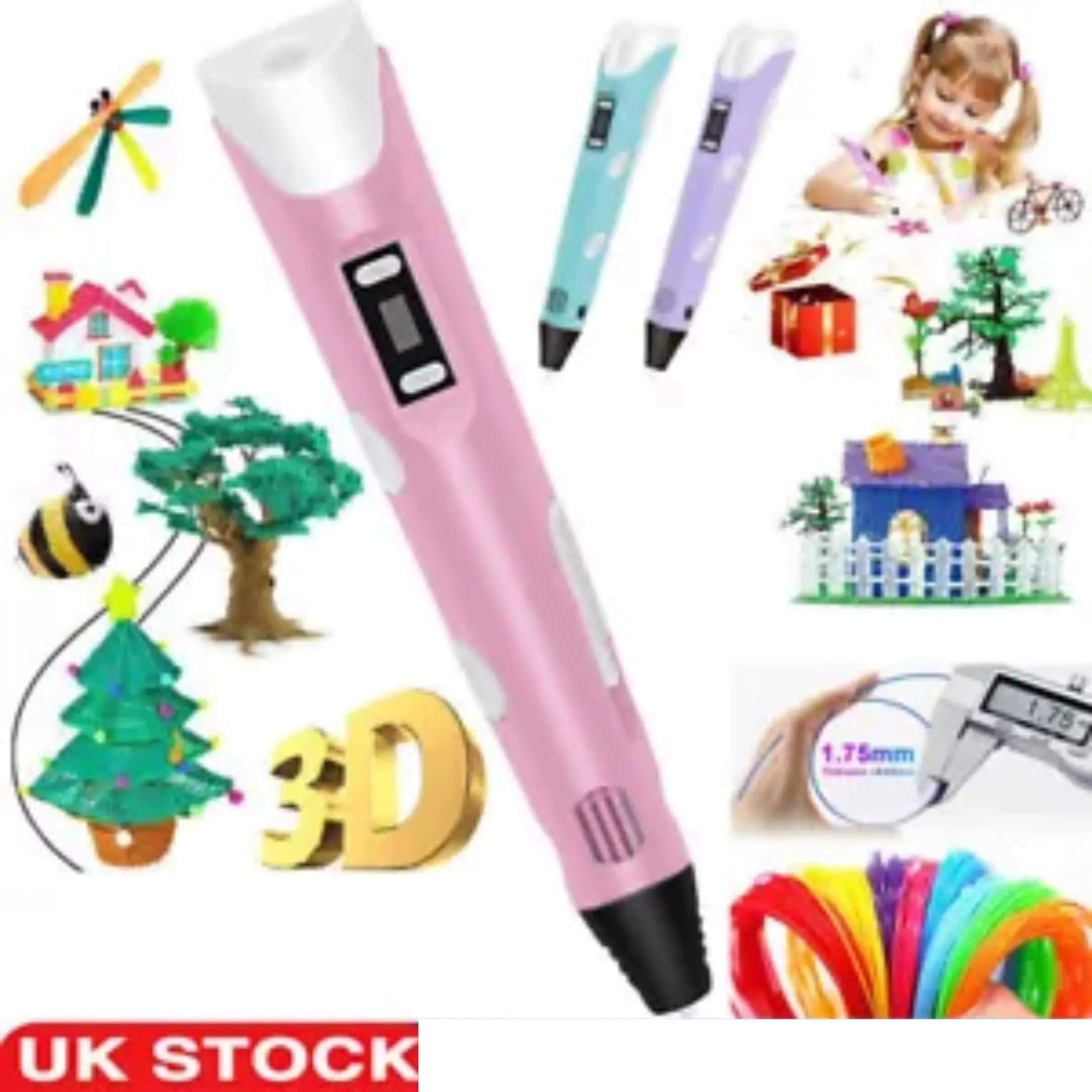 for Birthday Kids 3D Drawing Printing Pen with LCD Screen PLA ABS Filament Toys