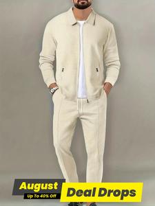 Sporty Two-piece Set Men's Plain Zip Up Jacket & Drawstring Waist Pants Tracksuit Set, Men's Sportswear for Gym Workout Running, Casual Gym Wear, Summer Athleisure Breathable Clothes, Solid Color Sportswear Indoor Outdoor, Athletic Workout Clothing