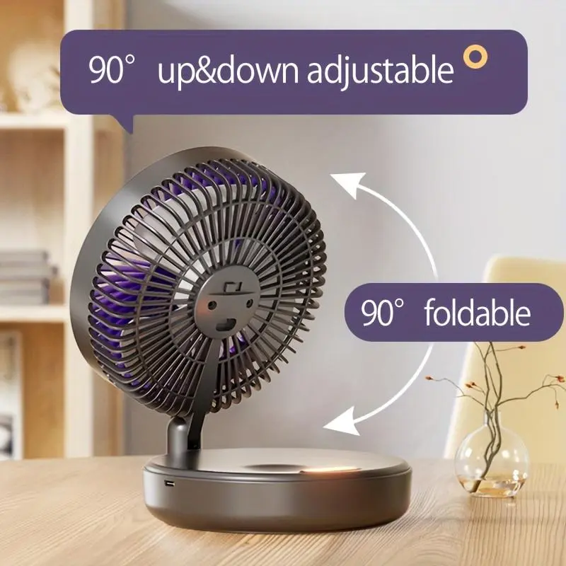 1pc 3-in-1 Rechargeable Circulation Fan - Versatile & Compact, Foldable Desktop/Wall Mount Fan with 4 Adjustable Speeds, Quiet Brushless Motor, Warm Night Light Feature, Includes Traceless Hook - Ideal for Office, Home, Outdoor Use, Portable Fan 2