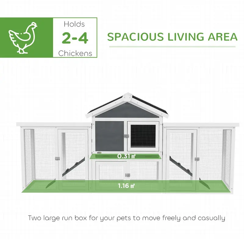 Large Chicken Coop, Wooden Garden Hen House, Poultry Coops Cages with Run, Nesting Box, Grey 3