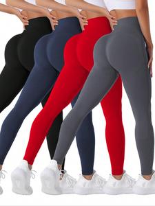 Women's Solid High Waist Sports Leggings, Casual Comfy Breathable Seamless Skinny Pants for Yoga Gym Workout Running, Ladies Sportswear for All Seasons