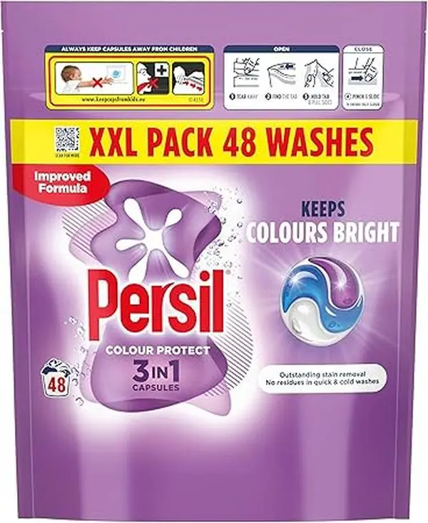 Colour Protect 3 in 1 Washing Capsules keeps colours bright outstanding stain removal in quick
