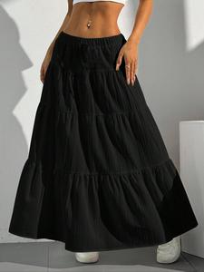 Women's Plain Ruffle Trim Skirt, Casual Fashion Long Skirt for Daily Wear, Ladies Bottoms for All Seasons, Womenswear, Boho Casual Skirts, Elegant Chic Skirt