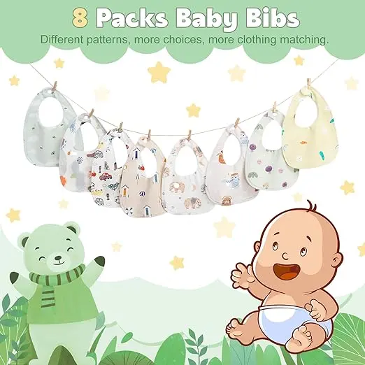 8 Packs Bandana Dribble Bibs, Soft Cotton Baby Teething Bibs Waterproof Drool Bibs 3