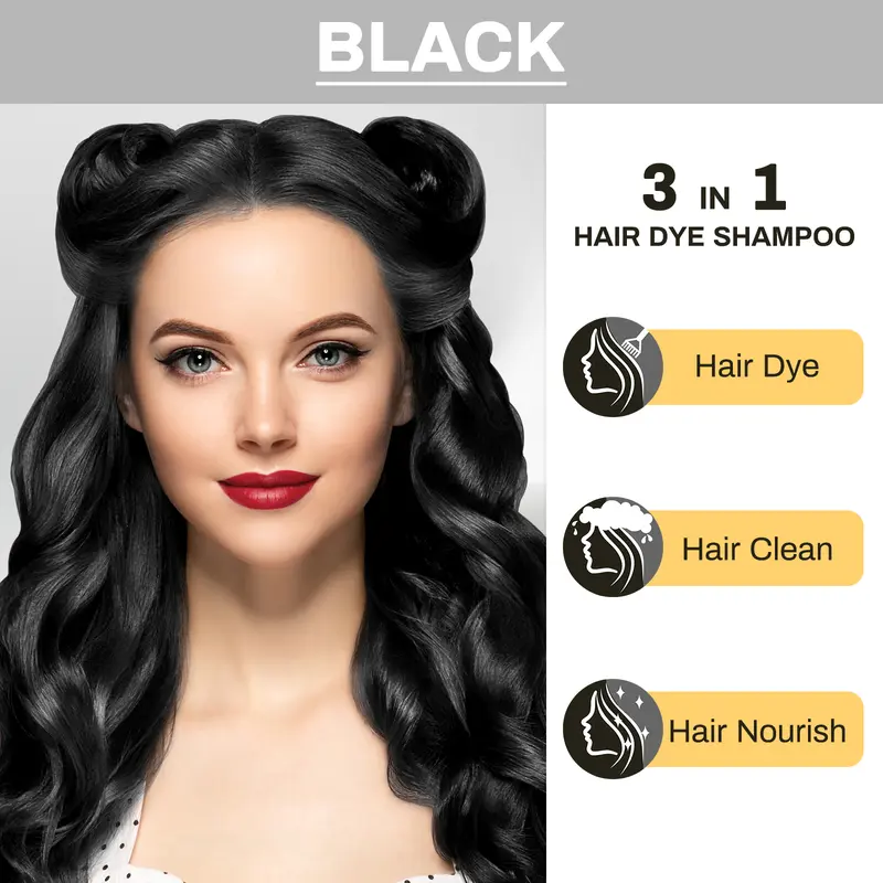 MEIDU 3 in 1 Black Hair Dye Shampoo - Can cover gray hairs,Herbal Ingredients Natural Hair Colour Shampoo,Contains Ginseng Extract,Natural Haircoloring,Phytocare,salon Haircare 1