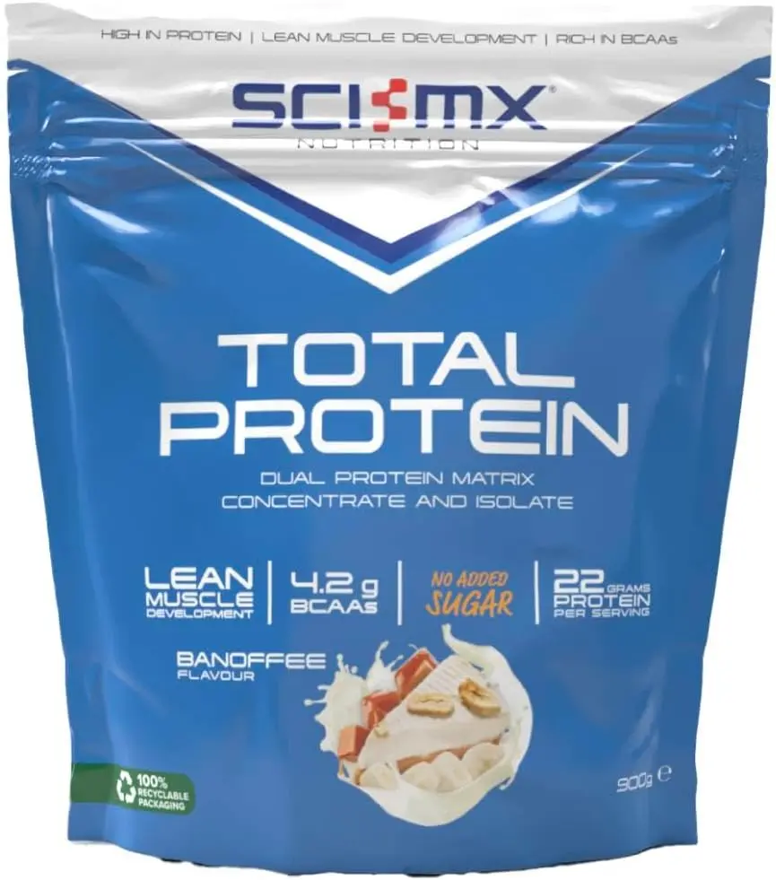 SCI-MX Total Protein - Concentrate & Isolate Protein Powder - Lean Muscle Development - Banoffee • No Added Sugar • 4.2g BCAAs + 22g Protein per Serving • 900g