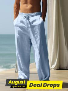 Men's High-Quality Linen Straight Leg Pants, Summer Beachwear, Casual Loose Fit, Durable Easy Care, Available in S-3xl Sizes