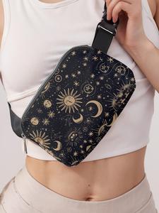 Cute Fashionable Star & Sun Pattern Fanny Pack, Casual Versatile Zipper Chest Bag for Women, Trendy All-match Belt Bag for Daily Use, Vacation Bag