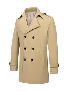 Men's Solid Color Double Button Pocket Trench Coat, Regular Fit Casual Long Sleeve Lapel Neckline Outerwear for Fall & Winter, Men's Clothes for Daily Wear