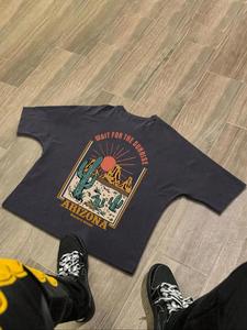 Men's Letter & Cactus Print Round Neck Tee, Loose Casual Short Sleeve T-shirt for Summer, Men's Top for Daily Wear, Tropical