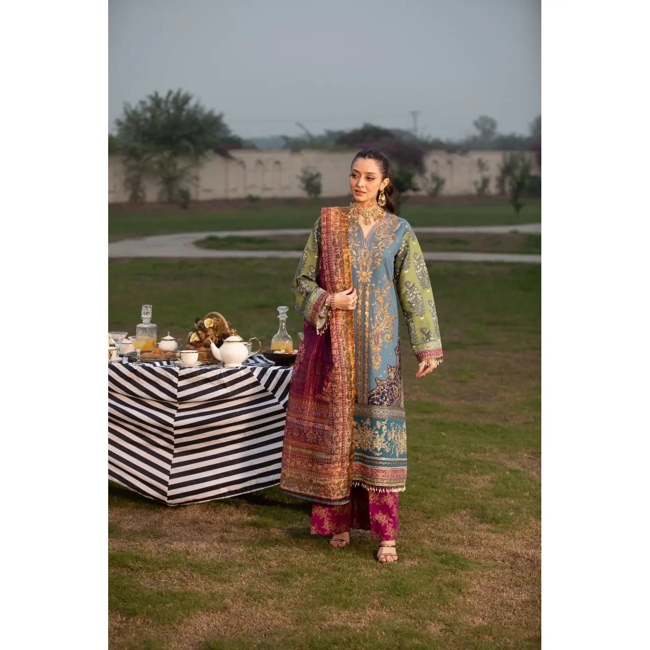HEERAS | Luxury Embroidered Cambric Cotton Eid Readymade Traditional Womenswear | HSS022 (Multicolour)