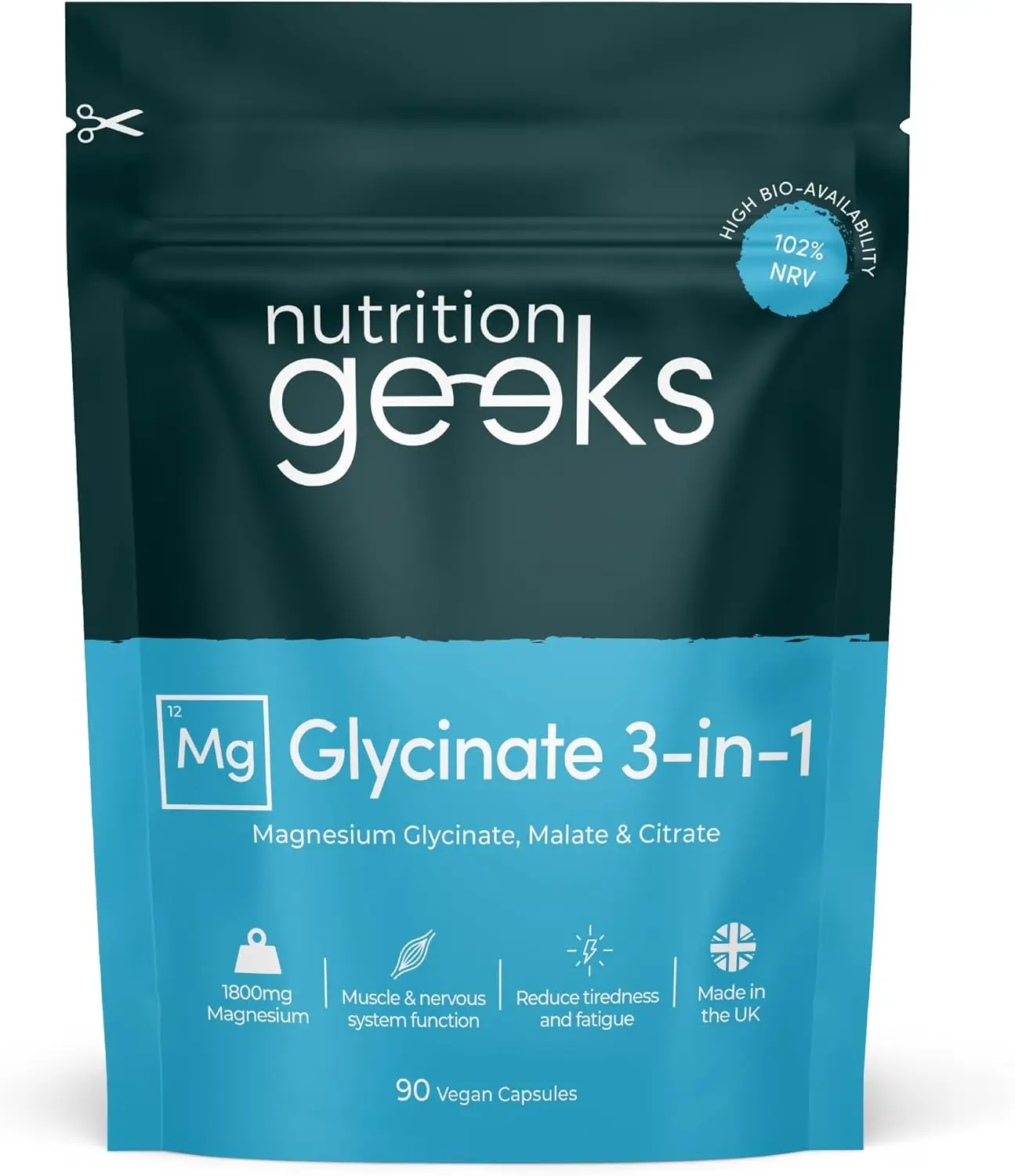 Magnesium Glycinate 3-in-1 Complex - 1800mg Supplements, 90 Vegan Capsules, UK Made
