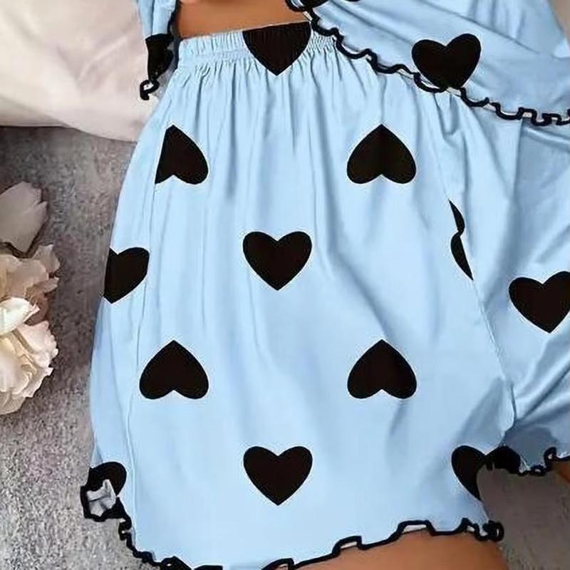 Women's Pajama Set Pajamas T-Shirts Shorts Pink Heart-Shaped Print Round Neck T-Shirt Ice Silk Top Comfortable Casual Summer 4