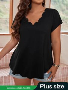 【Plus Size】 Solid Color Tee, Casual Short Sleeve V Neck T-shirt for Summer, Women's Plus Clothing for Daily Wear, Womenswear