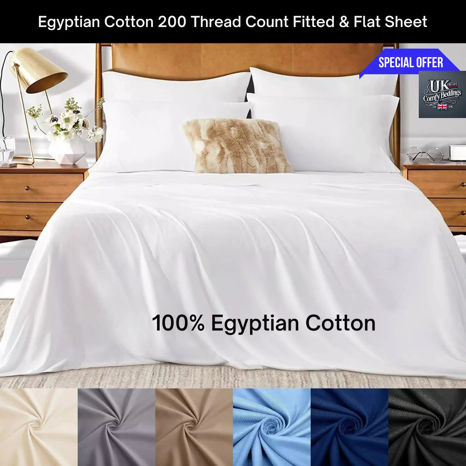 Premium 100% Cotton Flat Sheet - Available in 5 Colors & 4 Sizes (Single, Double, King, Super King) - 200 Thread Count Breathable and Fade Resistant Non Iron Hotel Quality Sheets for all Season