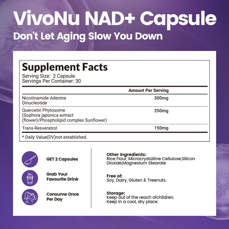 Product Introduction of VivoNu NAD+ Supplement – 60 Capsules, Supports Cell Repair, Boosts Energy and Vitality, Promotes Healthy Glucose Metabolism, Supports Healthy Metabolism 7