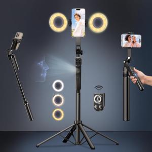 Auto Face Tracking Selfie Stick Tripod, 360° Rotatable Phone Tripod with Fill Light, Smart Shooting Camera Mount with Remote Control for Live Streaming