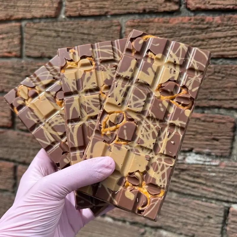 Caramel pretzel filled chocolate bar 1