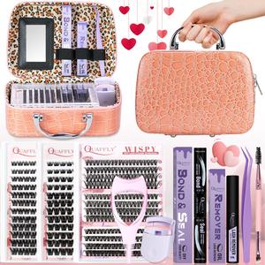 Mixed Styles Eyelash Extension Kit, 1 Set Natural Curling Fake Eyelashes & Eyelash Curler & Other Accessories, Eyelash Extension Glue, Cosmetic Tool, Lash Clusters, DIY Lash Kit, Eyelash Separator Tool, Eyelash Extensions Set, Portable Cosmetic Bag