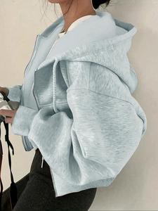 Women's Plain Drawstring Drop Shoulder Warm Hoodie, Casual Long Sleeve Kangaroo Pocket Hooded Sweatshirt for Spring & Fall, Fashion Women's Clothing for Daily Wear