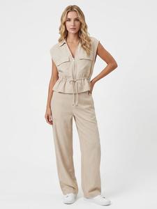 Women's Versatile Casual Solid V-Neck Zipper Tie Top and Wide Leg Pants Set, Simple Sleeveless Shirt Summer Home Comfort
