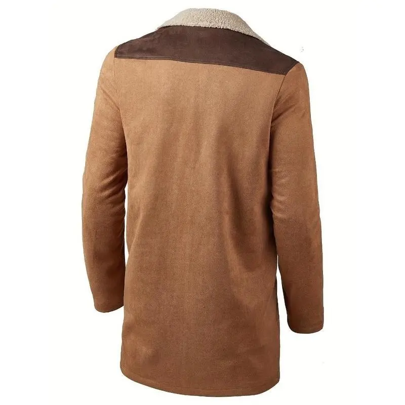 Men's Vintage-Inspired Lightweight Jacket with Pockets - Casual Button-Up, Long Sleeve Outerwear for Fall/Winter Menswear Coats Tops Beige Collar Collared Brown Plain 3