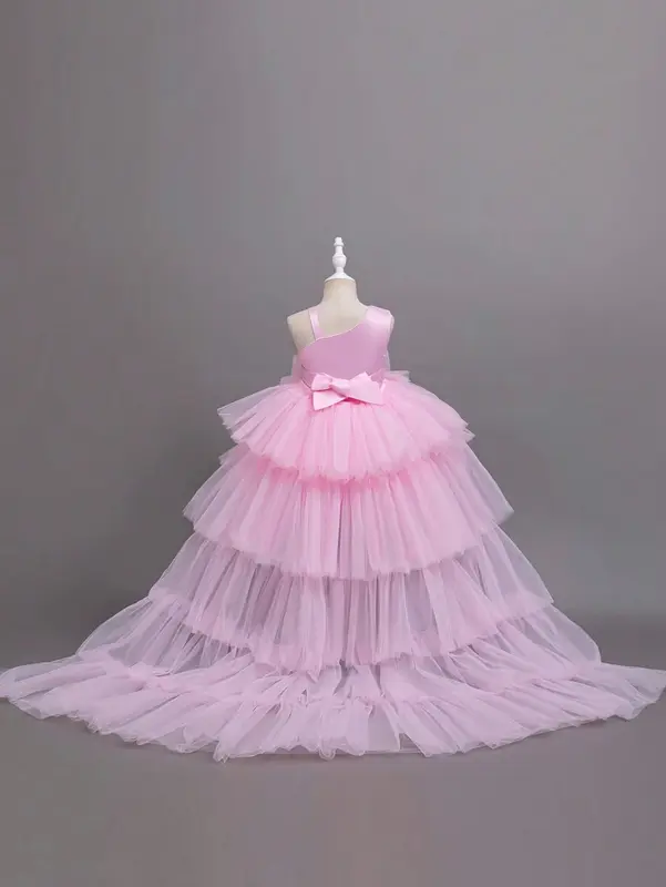 Glamorique Kids Baby Girl Christmas Partywear Santa Dress, New Years Dress - 4 Seasons Birthday Party Gown, Pink Sequin Tulle Cake Skirt, Diagonal Strap Soft Princess Dress 1