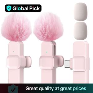 Wireless Lavalier Microphone, 1 Set USB Rechargeable Wireless Microphones for Smartphone, Professional Mini Microphones for iPhone, iPad, Android, Mini Lapel Microphone, Wireless Mic Receiver, Streaming Microphone