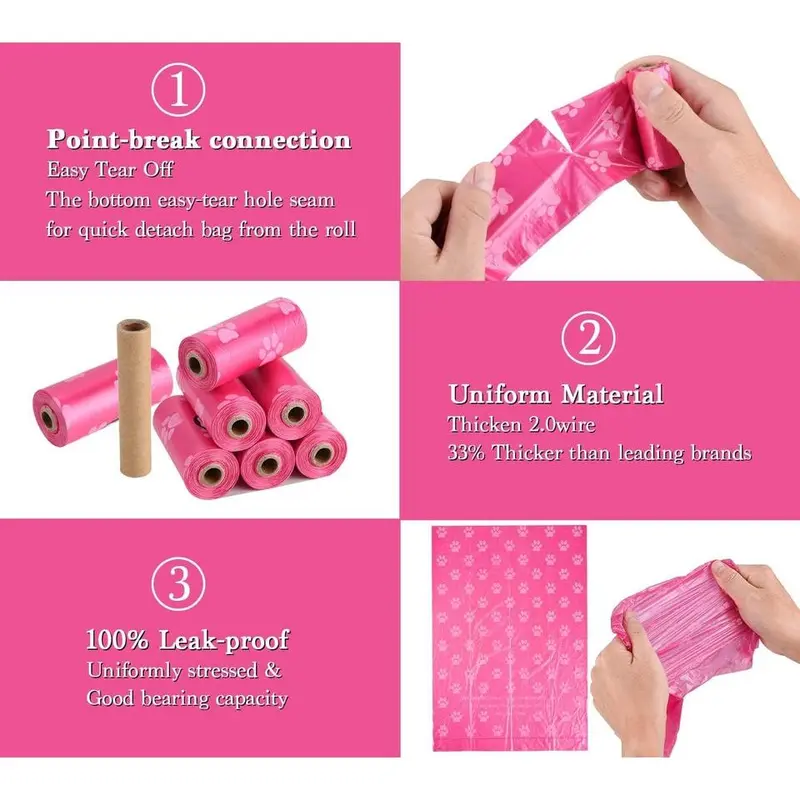 Dog Poo Bags 240 Pink Large Poop Bags with Dispenser,Super Strong 100% Leak Proof Poo Bags Dogs Rolls with Corn Starch Compostable 2