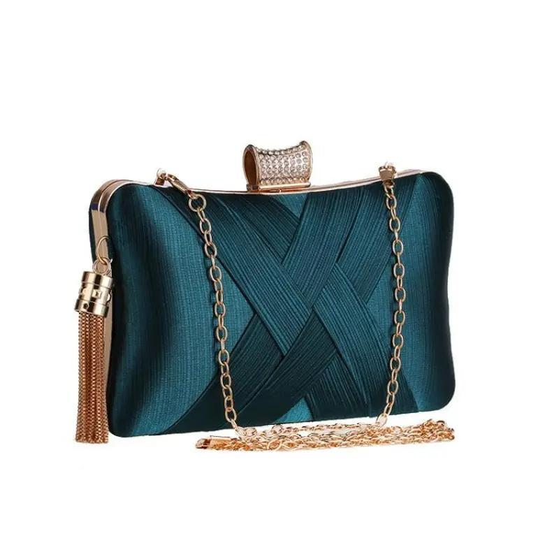 Wholesale Women's Evening Clutch Bags Silk Party Handbags Bridal Wedding Satin Purses With Tassel Pendant