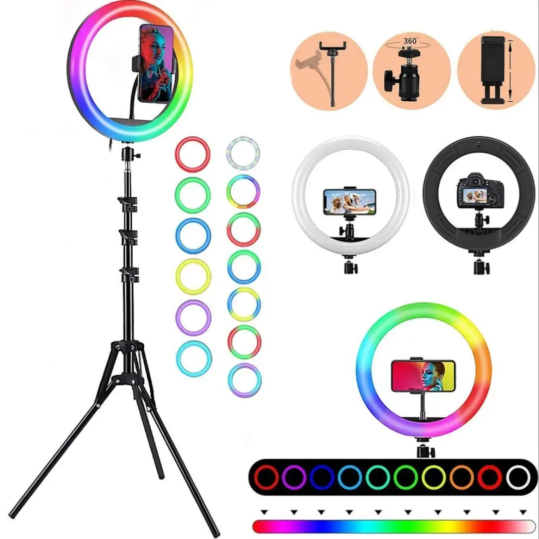 12" Pixibright RGB Ring Light – 1200 Lumens, Tripod & Remote! Perfect for Vlogging, Streaming & Makeup! Brighten Up Your Videos, Create Stunning Videos