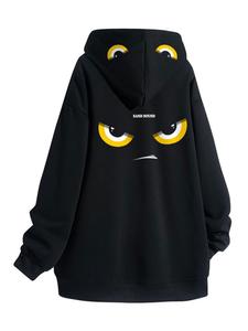 Men's Cartoon Face Print Drop Shoulder Hoodie, Fashion Casual Regular Fit Drawstring Pocket Hooded Sweatshirt for Daily Holiday Outdoor Wear, Men Clothes for Spring & Fall