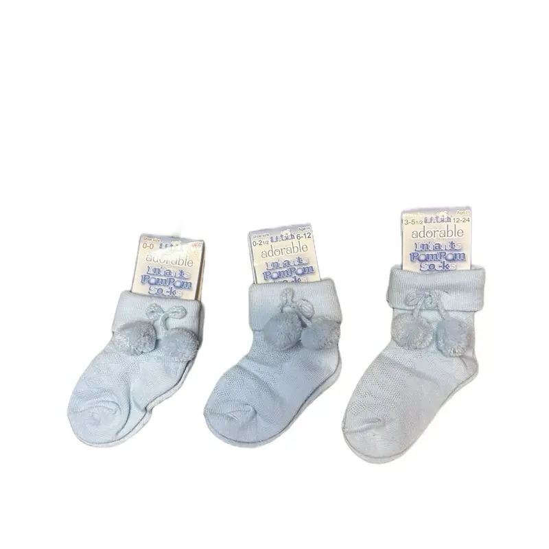 Baby Ankle Socks with Pom Pom Accents - Soft Cotton Blend for Comfort
