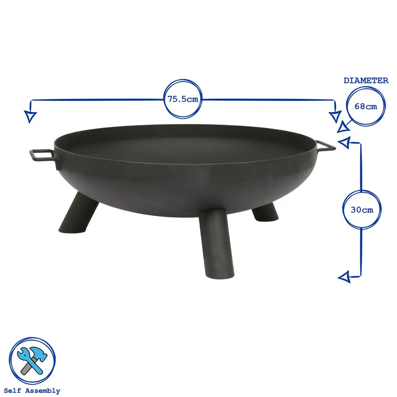 Hammer & Tongs Round Iron Fire Pit - Outdoor Garden Patio Heater Fireplace Log Burner Bowl Black Powder-Coated Finish & Stable Legs 3