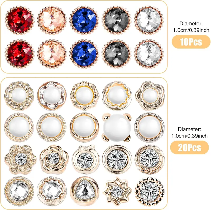 30 PCS Women Shirt Brooch Buttons Anti Exposure Fixed Brooches Modesty Pins Pearl Buttons 2